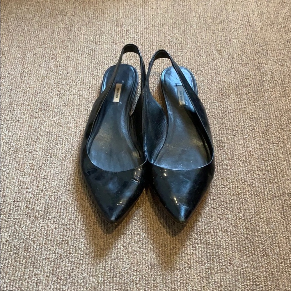 Authentic Miu Miu patent leather sling back flats